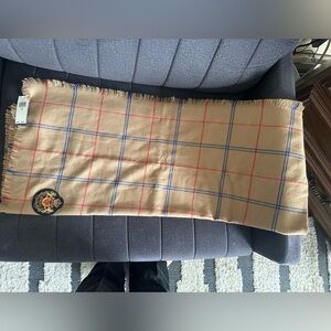 Lauren Ralph Lauren Camel Plaid Scarf with Red & Blue Windowpane